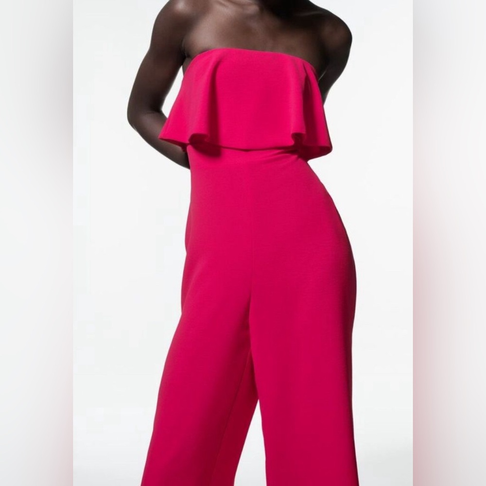 NWT STRAIGHT NECK CAPE JUMPSUIT - FUCHSIA